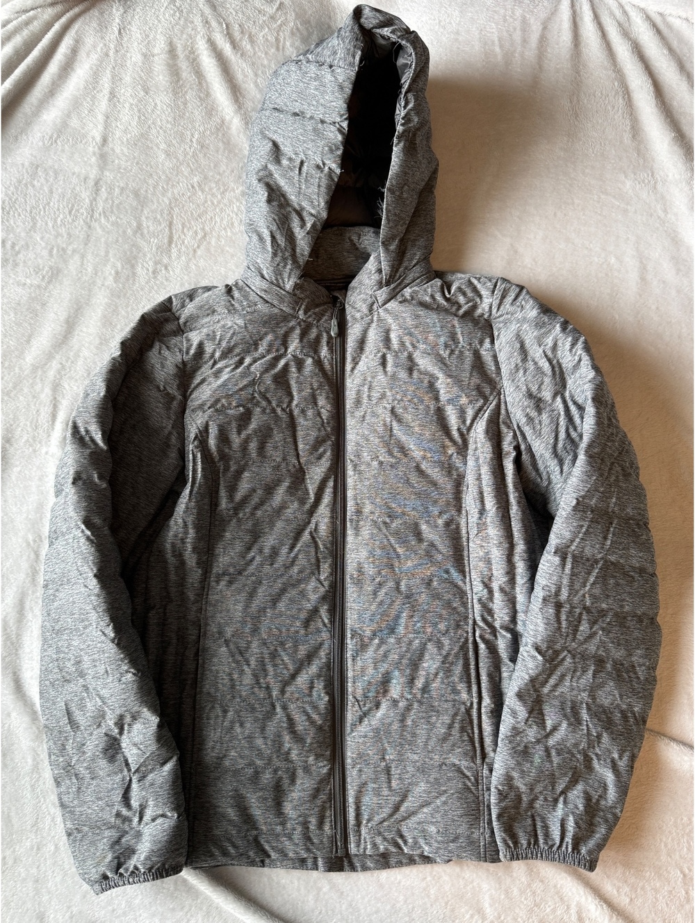 HeatKeep Womens L Gray Hooded Lightweight Puffer Jacket